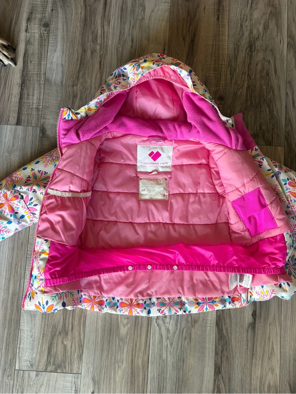 Obermeyer Livia Pink & White Floral Snowflake Winter Ski Jacket